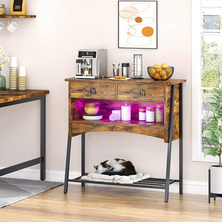 Bestier 2-Drawers Console Table with LED Light for Entryway Rustic