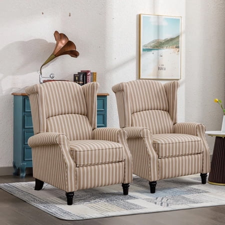 Bestier 2 Pack 31 in Wide Classic and Upholstered Striped Push Back Recliner with Wing Back