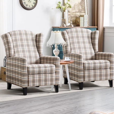 Bestier 2 Pack Classic Upholstered Push Back Recliner with Wing Back