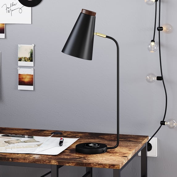 Bestier 21" LED Desk Lamp with Wireless Charger Table Lamp for Home Office in Black