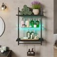thumbnail image 1 of Bestier 23" Floating Shelves for Wall with LED Light 3-Tier Wall-Mounted Wood Shelves with 8 S-Hooks, Black Carbon Fiber, 1 of 12