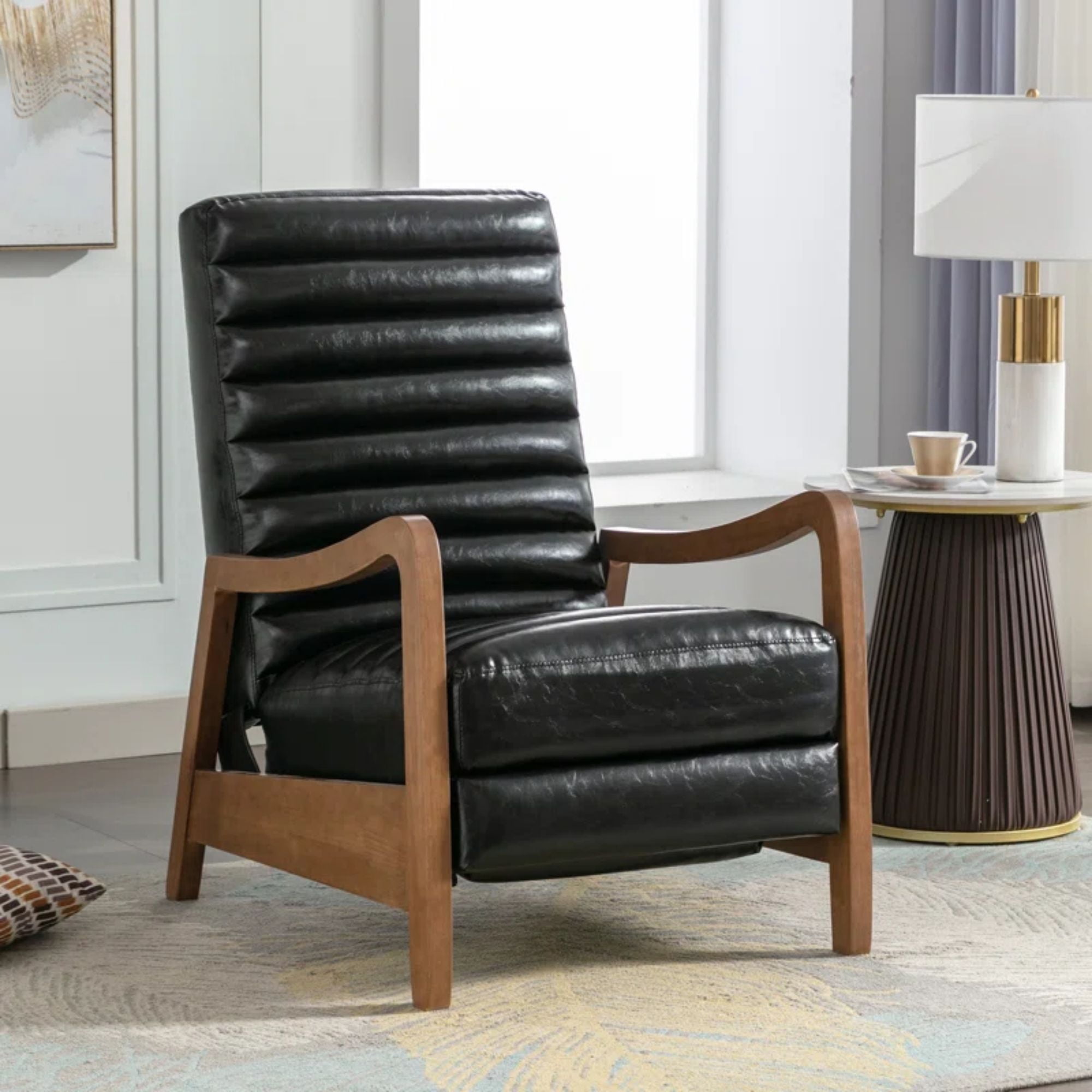 Bestier 26" Luxurious Oil Wax Leather Recliner for Adult, Upholstered Push Back Lounge Chair with Parawood Frame,  Footrest