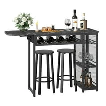Bestier 3 Piece Bar Table Counter Height Pub Kitchen Dining Table Set in Black Marble