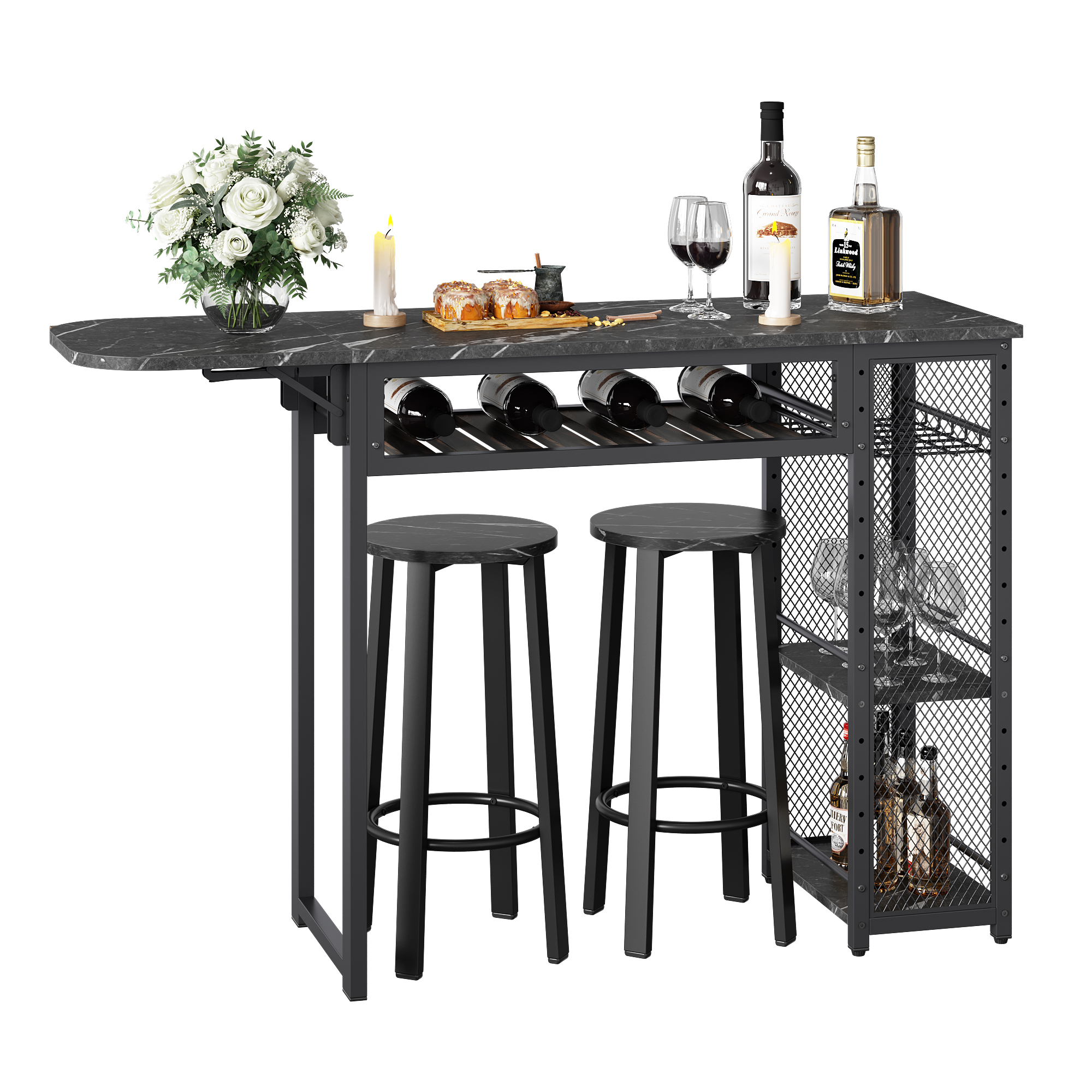 HOMOOI 3 Piece Bar Table Sets for 2,Wood High Top Bar Table and 2