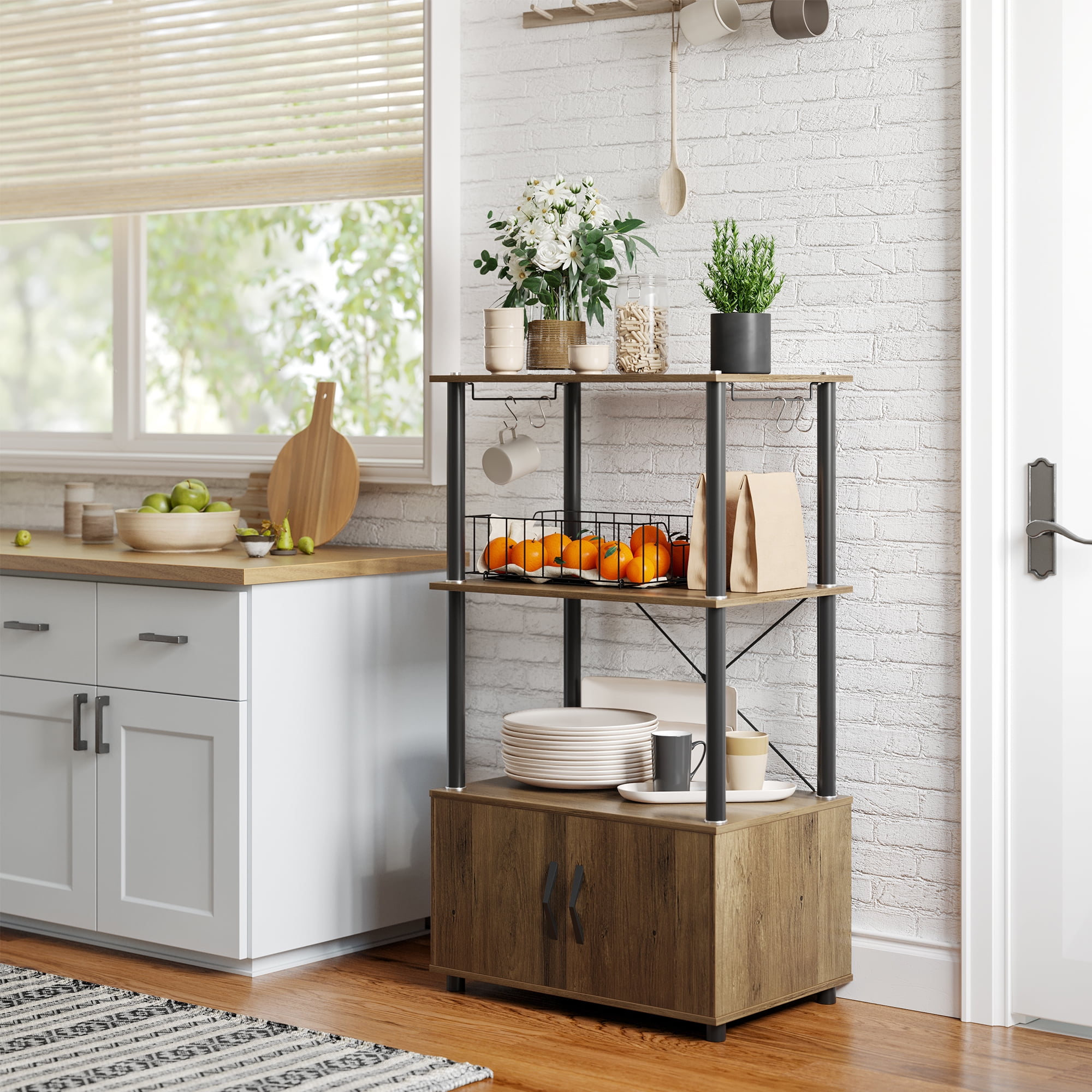 Bestier 3Tier Bakers Rack with Wood Retro Oak