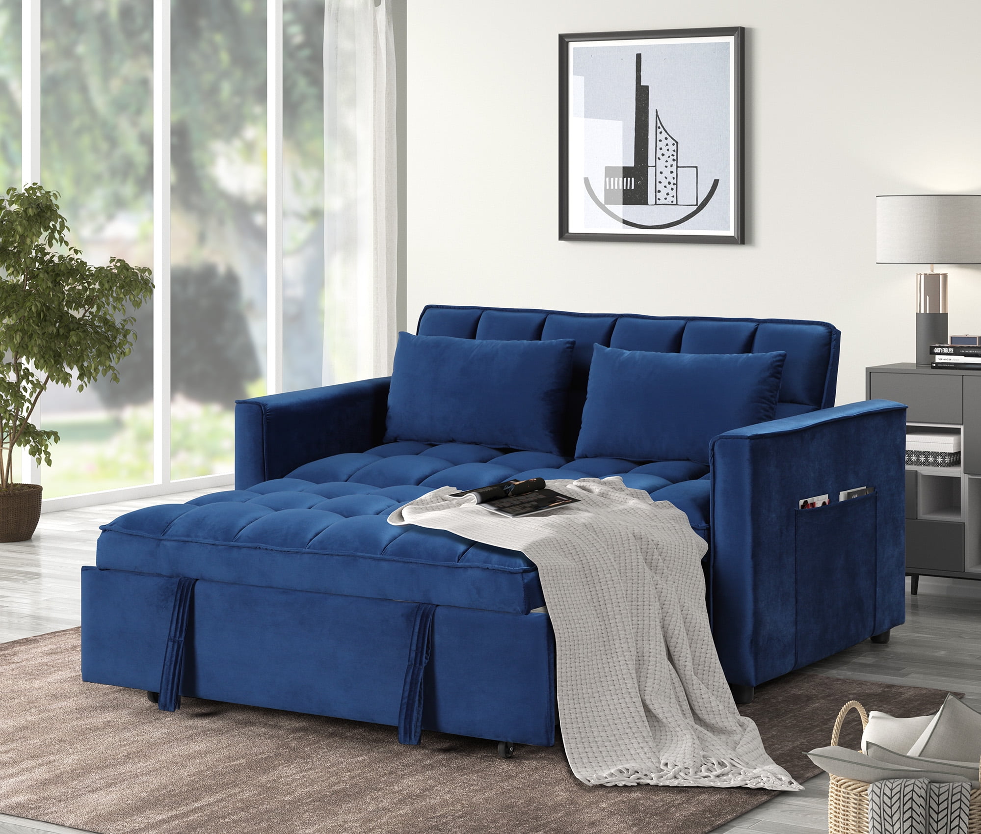 Bestier 3 in 1 Convertible Sleeper Sofa Bed, Modern Velvet Loveseat