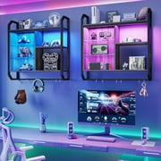 Bestier 33" Floating Shelves with LED Lights Wood Wall Mounted Storage Display Shelves for Kitchen Bathroom, Charcoal