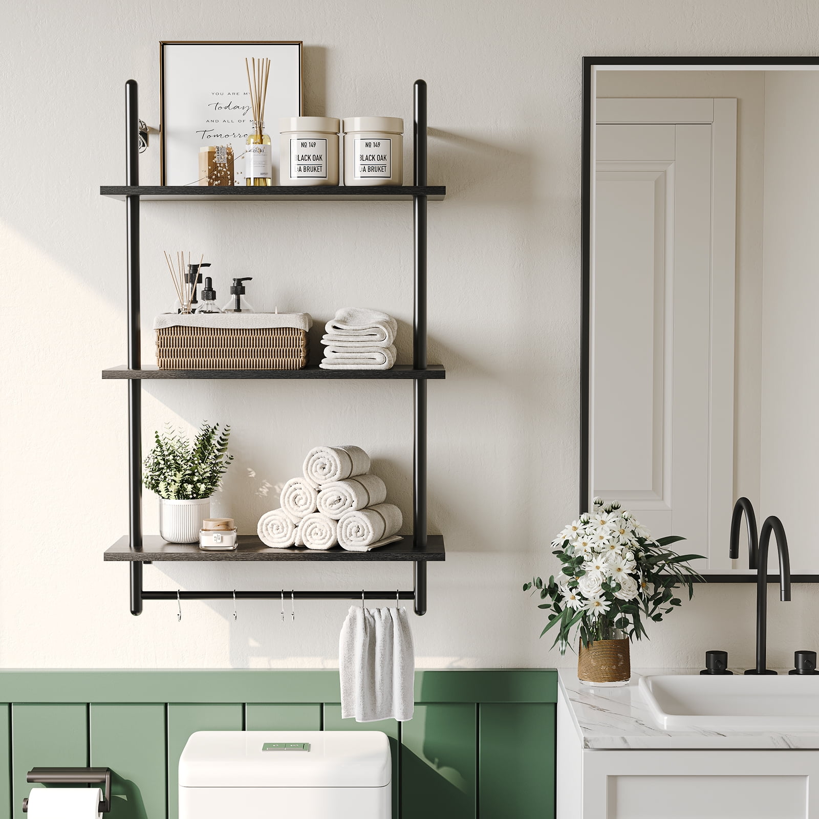 Bestier 38 inch Wall Mounted Floating Shelves with Towel Bar & Hooks ...