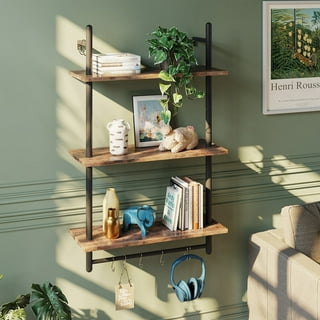 Wood floating shelves with towel bar sale