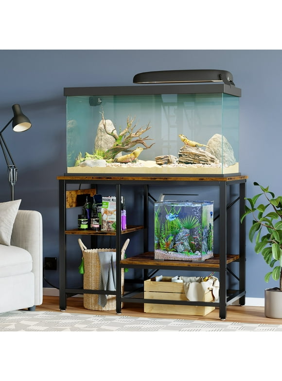 Bestier 40-50 Gallon Fish Tank Stand with Power Outlets, 3-Tier Heavy Duty Metal Aquarium Stand Reversible Storage Shelf