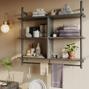 Bestier 41" Industrial Pipe Shelves Wall Mount, 3-Tier Floating Shelves for Kitchen Bedroom Bathroom in Charcoal
