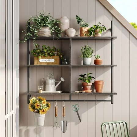 Bestier 41" Industrial Pipe Shelves Wall Mount, 3-Tier Floating Shelves for Kitchen Bedroom Bathroom in Charcoal