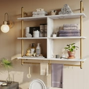 Bestier 41" Industrial Pipe Shelves Wall Mount, 3-Tier Floating Shelves for Kitchen Bedroom Bathroom in White Marble