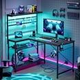 thumbnail image 1 of Bestier 42 inch Gaming Desk with LED Lights & Power Outlet, Reversible L Shaped Computer Desk with Hutch & Storage Shelves, Black Marble, 1 of 9
