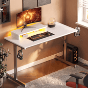 Bestier 42 inch LED Gaming Desk with Monitor Stand PC Computer Gamer Home Office Table in White