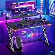 RSPGAME 43" Music Sync LED Gaming Desk,X-Shape Ergonomic Monitor Stand Gamer Table,PC Desk with Dynamic Lighting,Color Changing Office Desks,White Racing
