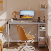 Bestier 44" LED Gaming Computer Desk with Power Outlets and Storage Shelves in Carbon Fiber Gray