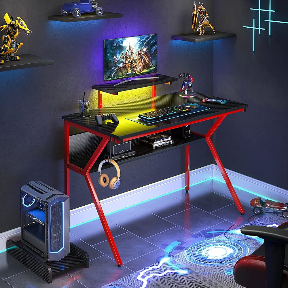 Bestier 44 inch Gaming Desk with Monitor Stand Carbon Fiber