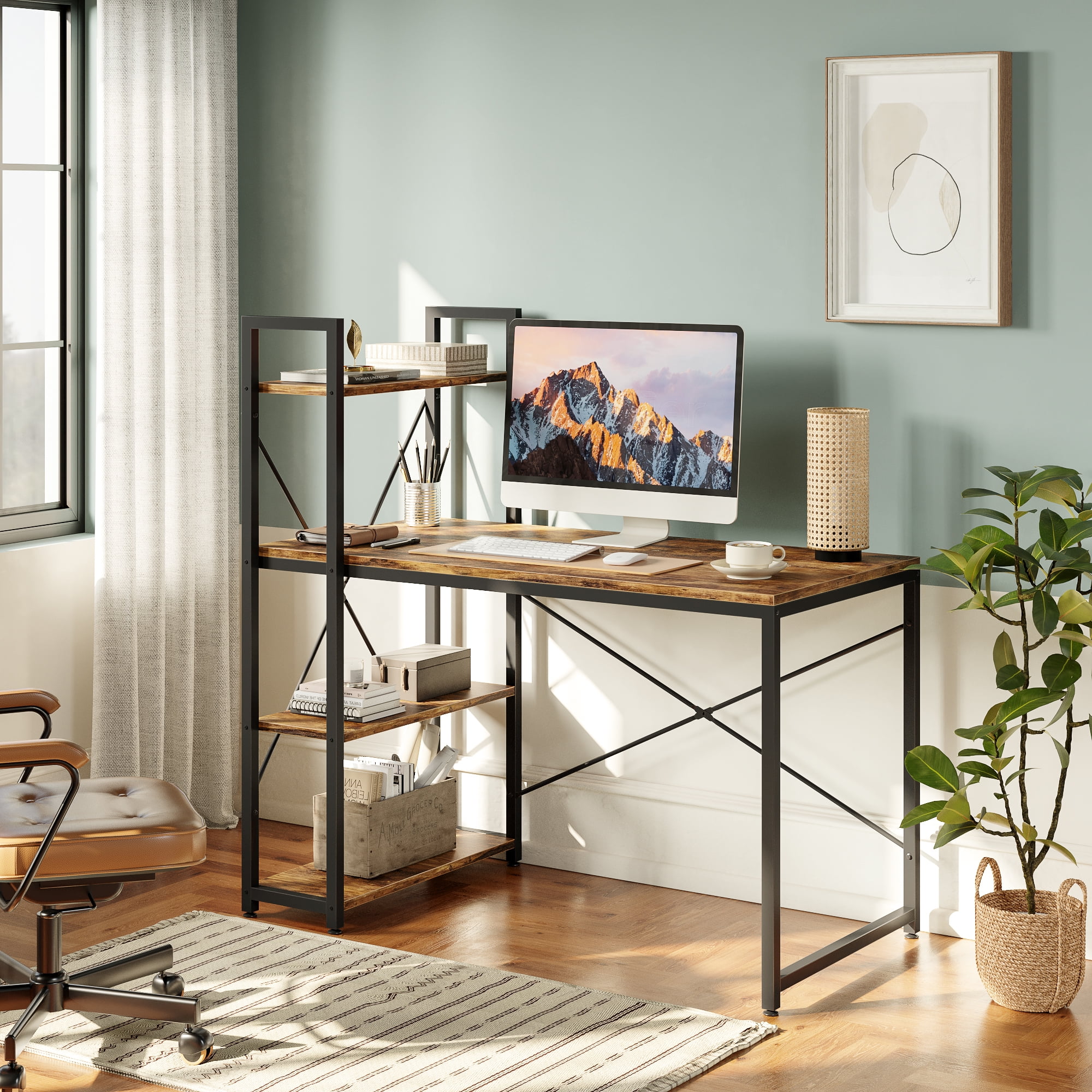 Bestier 47" Computer Desk with Adjustable Shelves, Writing Desk with