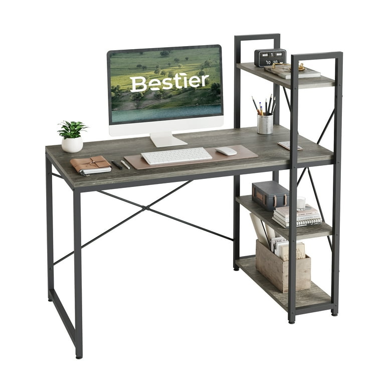 Bestier 47 in. Small L-Shaped Computer Desk with Storage Shelves Brown