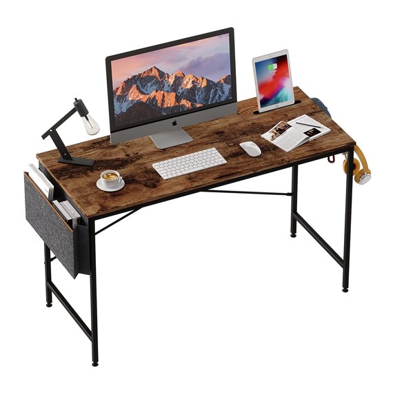 Bestier 47 Inch Modern Simple Style Study Desk with Storage Bag, Brown