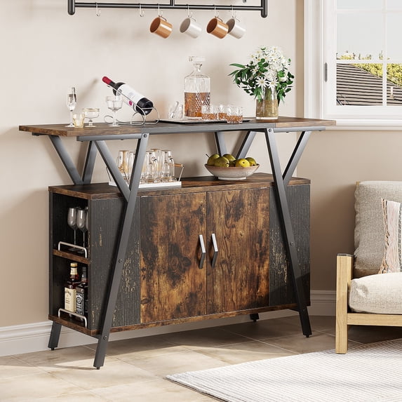 Bestier 47" Kitchen Island with Storage Cabinet Buffet Table Sideboard with Adjustable Shelves, Rustic
