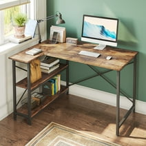 Bestier 47 inch Corner L-Shaped Desk with Storage Shelve Home Office Desk in Rustic