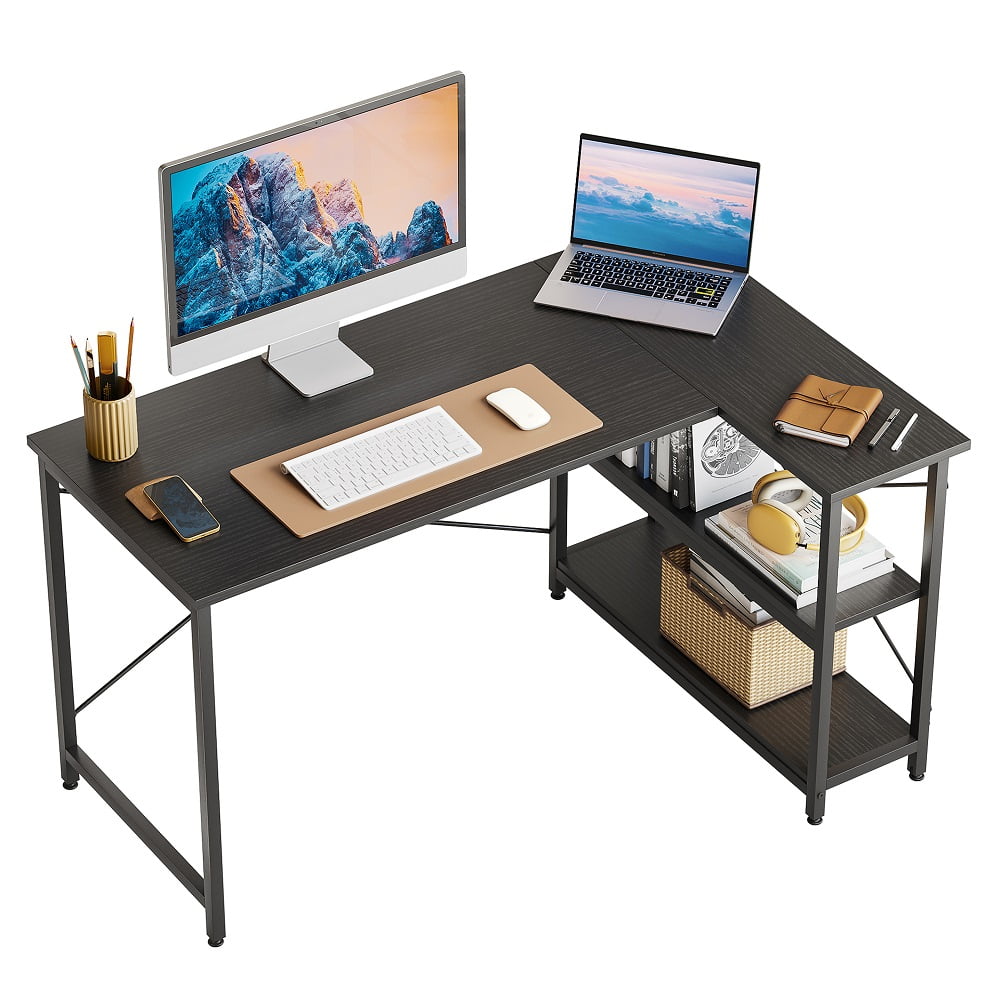 Bestier 47 inch Corner L-Shaped Desk with Storage Shelves Writing Desk Wash Grey