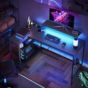 Bestier 48" L Shaped Gaming Desk with LED Lights & Power Outlets, Computer Desk with Monitor Stand, Carbon Fiber