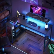 Bestier 48 L Shaped Gaming Desk with LED Lights & Power Outlets, Computer Desk with Monitor Stand, Carbon Fiber