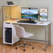 Bestier 48 inch LED Computer Gaming Desk with Drawer, Home Office PC Table with Storage Shelf in White