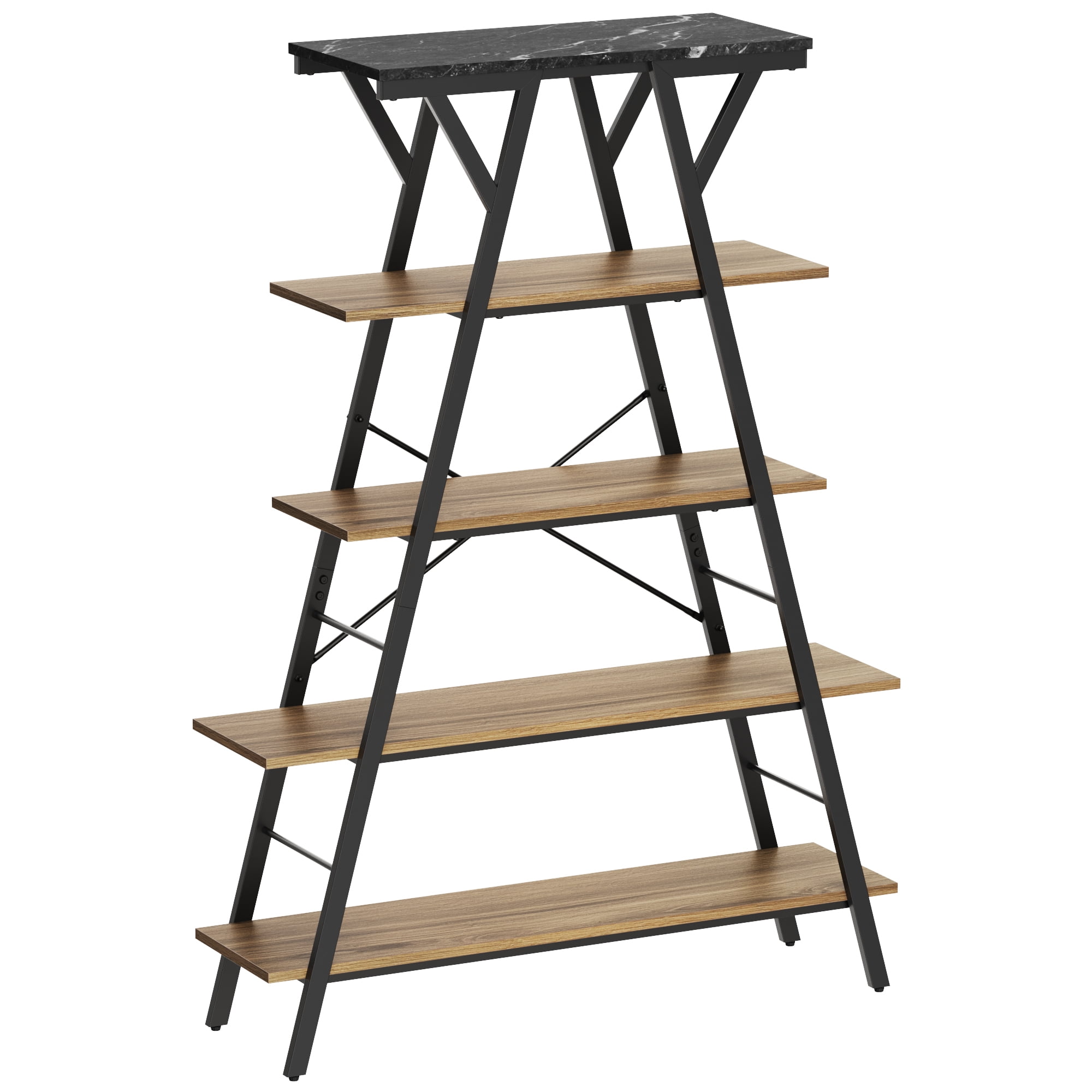 Bestier 5Tier Bookshelf AShaped Ladder Shelf Open Display Shelves for Home Office, Pinewood