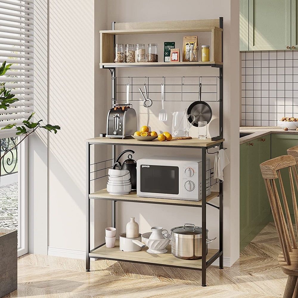 Bestier 5-Tier Kitchen Bakers Rack with 8 Hooks, Microwave Stand with ...