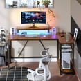 thumbnail image 1 of Bestier 52" Computer Desk with LED Lights L Corner Shaped Desk with Power Outlet & Monitor Stand Home Office Desk in Rustic, 1 of 10