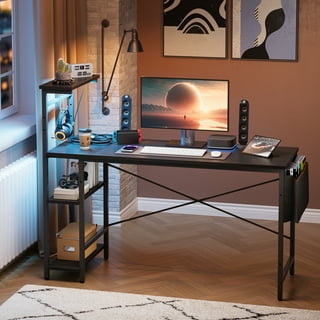  Bestier Small Gaming Desk with Power Outlets,42 L Shaped LED  Computer Desk with Monitor Stand Reversible Storage Shelves,Corner Gamer  Desk with Headset Hooks USB Charging Port,Carbon Fiber Black : Home 