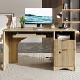 thumbnail image 1 of Bestier 55" Home Office Desk with Smart Fingerprint Cabinet Lock, Writing Computer Desk with Power Outlets, Keyboard Tray and Storage Drawers, Log, 1 of 11