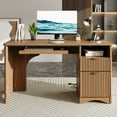 thumbnail image 1 of Bestier 55" Computer Writing PC Desk Home Office with Power Outlets Keyboard Tray and Storage Drawers, Brown, 1 of 9