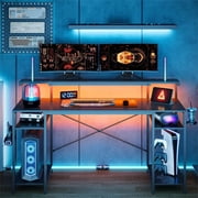 Bestier 55" Gaming Desk with LED Light & Monitor Stand Computer Desk Corner Desk for Home Office, Black Carbon Fiber
