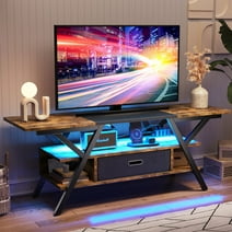 Bestier 55" Gaming TV Stand for TVs Up to 65" Entertainment Center with LED Light, Rustic