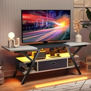 Bestier 55" Gaming TV Stand for TVs up to 65" with Power Outlet LED Entertainment Center, Wash White