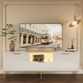 thumbnail image 1 of Bestier 55" LED TV Stand for TVs up to 60" Modern High Gloss Entertainment Center with Drawers Cabinets Fluted TV Console, White & Gold, 1 of 9