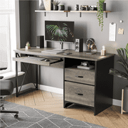Bestier 55 inch Computer Desk with Drawers & Keyboard Tray & File Cabinet Home Office Desk in Grey