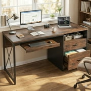 Bestier 55 inch Computer Desk with Storage Drawers & Keyboard Tray & File Drawer Home Office Desk Cherry