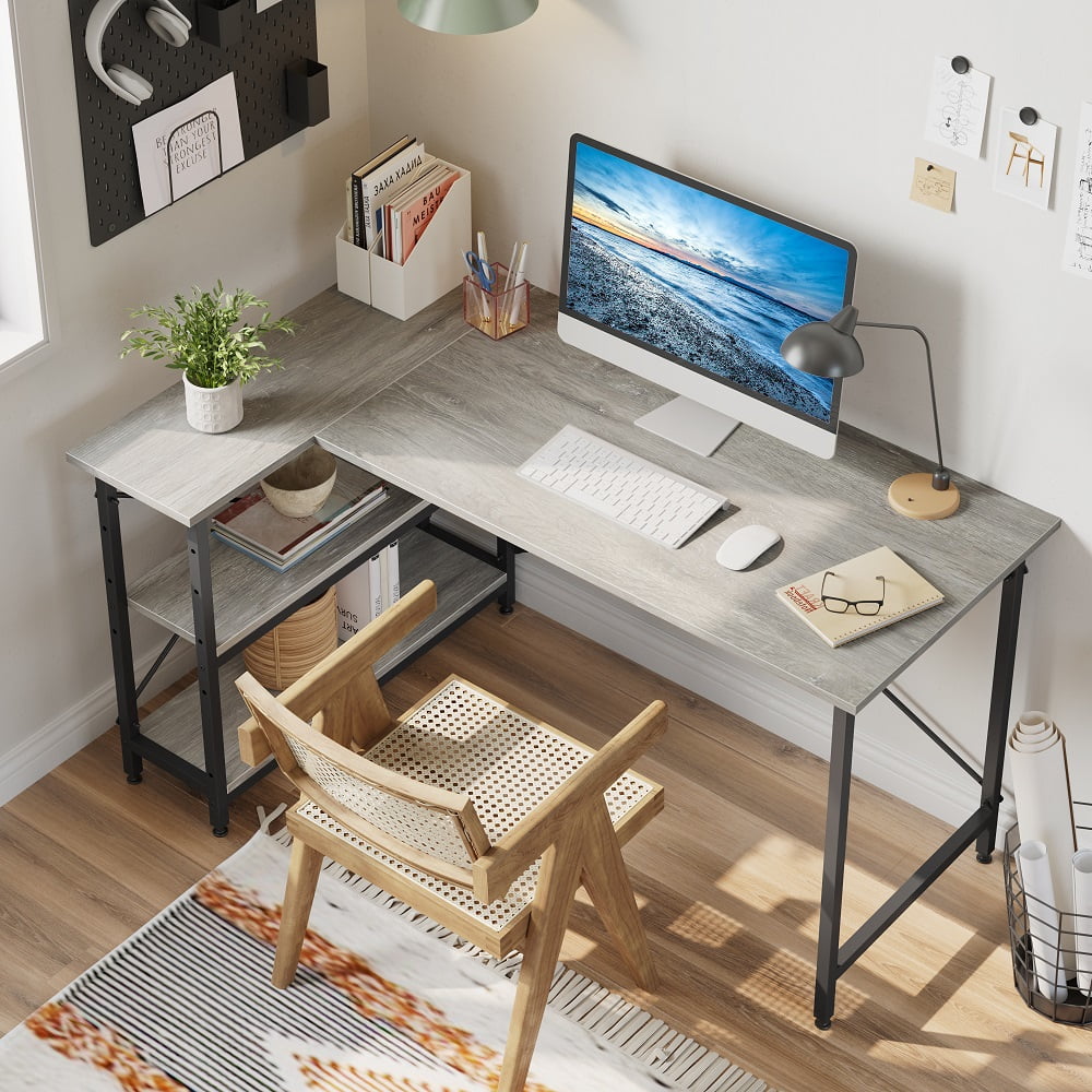 Bestier 55 inch Corner L Shaped Computer Desk with Storage Shelves