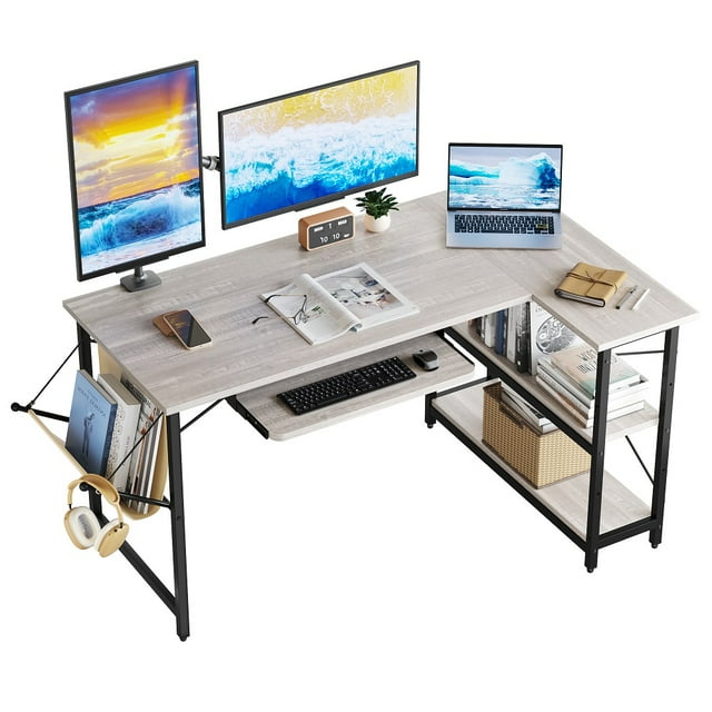 Bestier 55 inch Corner LShaped Desk with Keyboard Tray Home Office