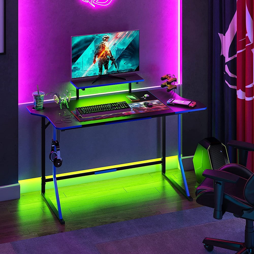 Bestier 55 inch Gaming Desk with RGB LED Lights PC Computer Desk with