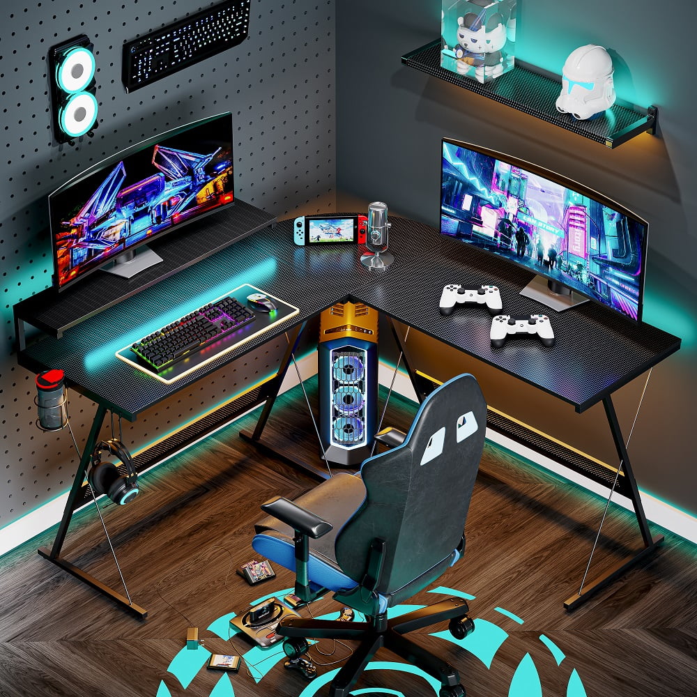 Bestier 55 inch L-Shaped Gaming Computer Desk with Monitor Stand