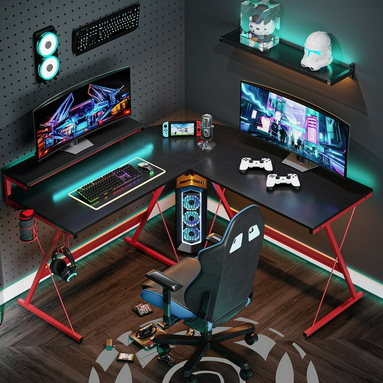 Bestier 55 inch L Shaped Gaming Computer Desk with Monitor Stand