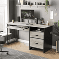 thumbnail image 1 of Bestier 55 inches Computer Desk with Storage Drawers & Keyboard Tray & File Drawer Home Office Desk in Gray, 1 of 9