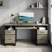 Bestier 59” Computer Desk with 4 Drawers, Office Executive Desk with File Drawer, Keyboard Tray for Home Office, Gray
